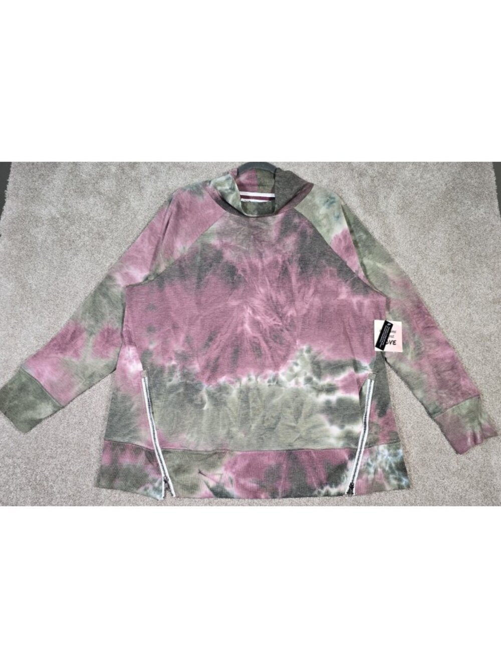 The Sweatshirt Project 2X Sweatshirt Tie Dye Cowl Neck Tunic Side Zip Pockets